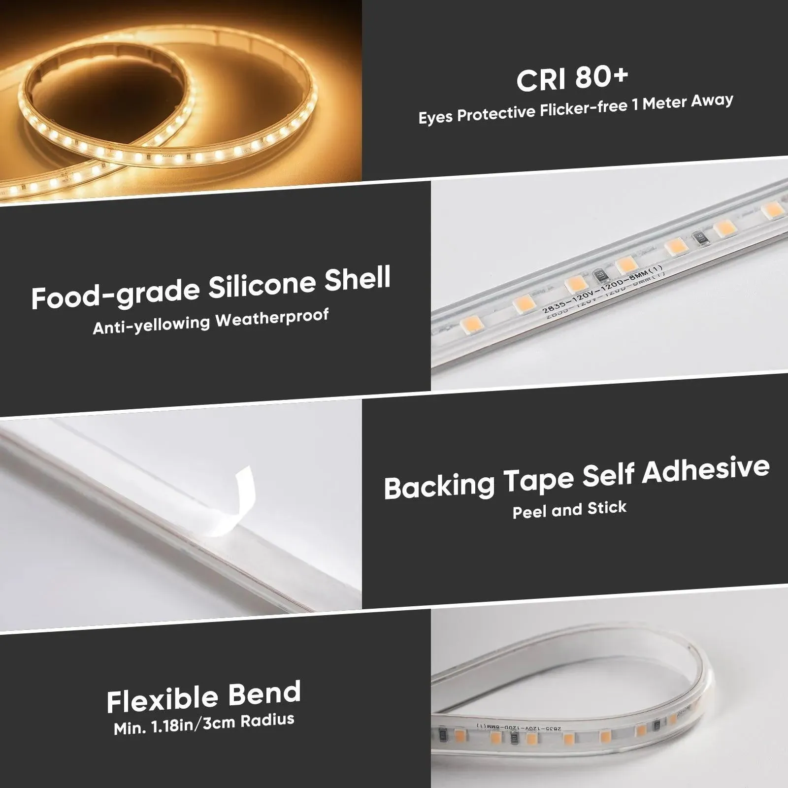 110V COB Led Strip Light Adhesive LED Tape Light 2800K Warm White