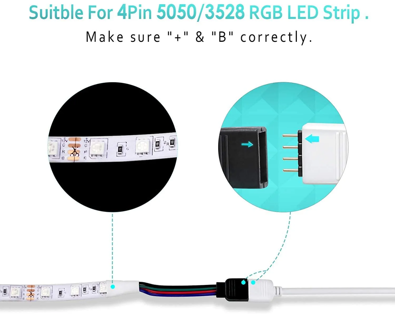 2 Metre DC 12V/24V RGB LED Strip Extension Cable LED Strip Connector 4 Pin Soldless Strip Jumper Cables Kit with Connector for 5050 3528