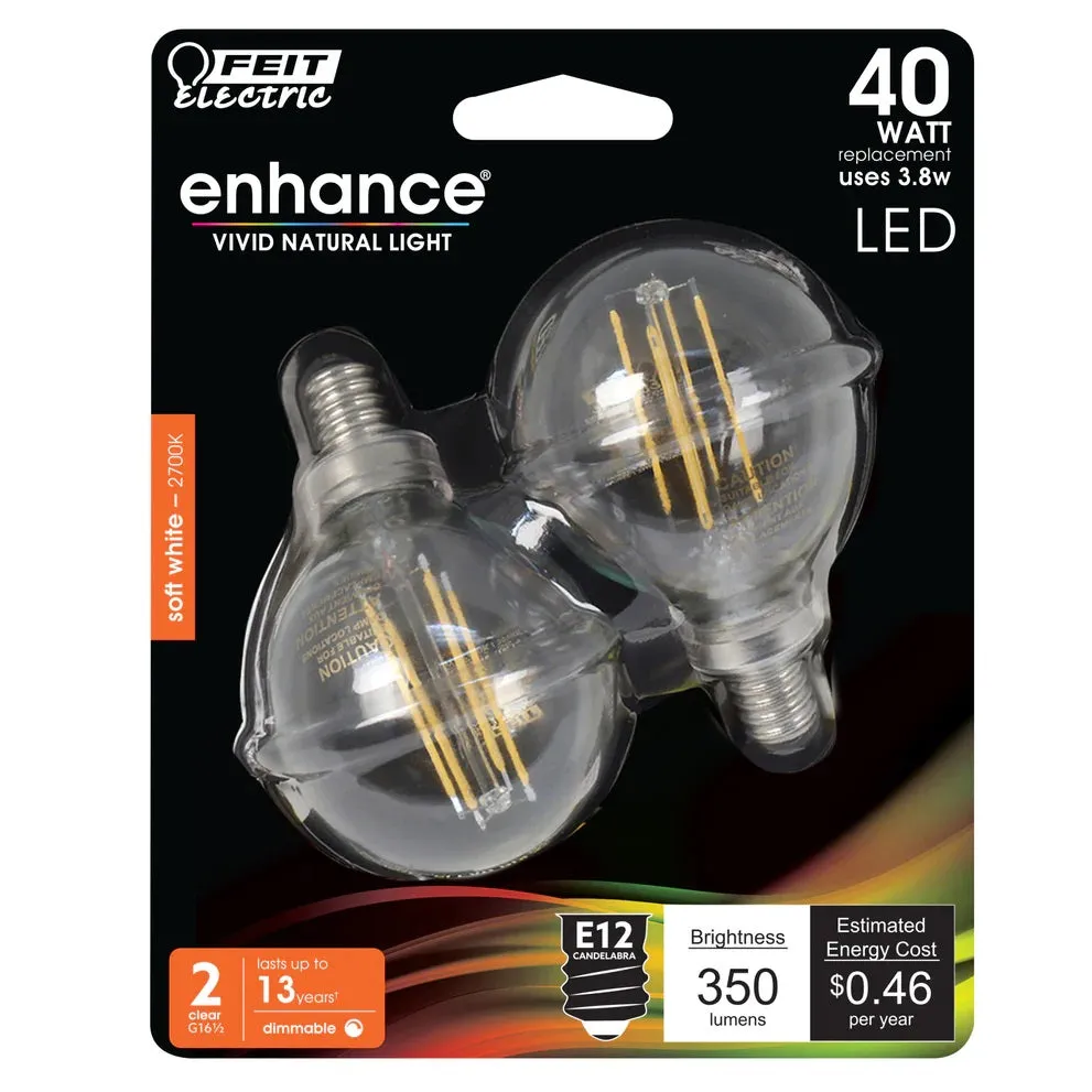 2-Pack 40W Soft White Enhance Globe LED Light Bulbs BPG1640827LED2