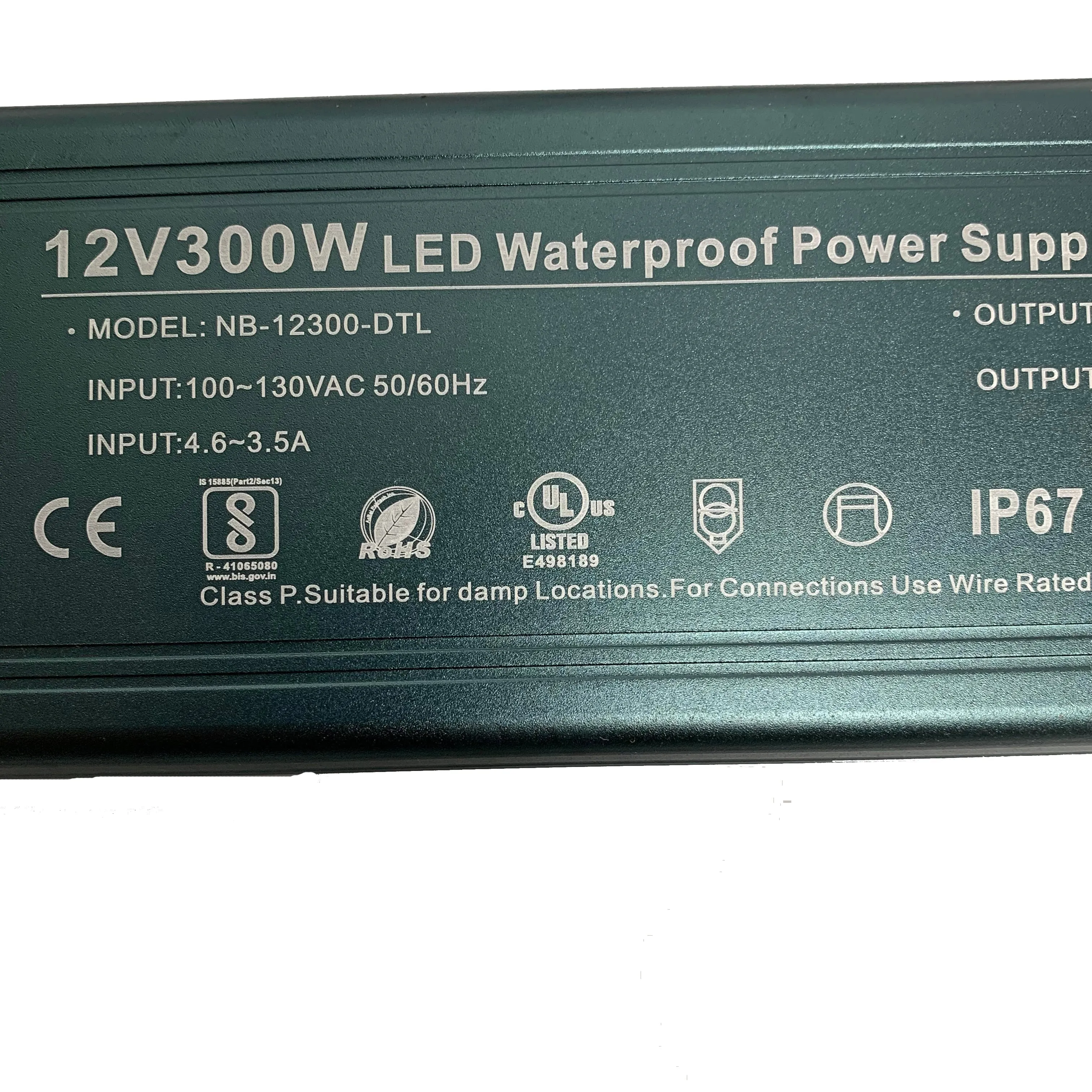 300W LiteWard DC-300W-UL12V LED Driver 25A Waterproof 12V AC 100-130V Constant Voltage UL Waterproof IP67 AC to DC for LED Strips and Modules