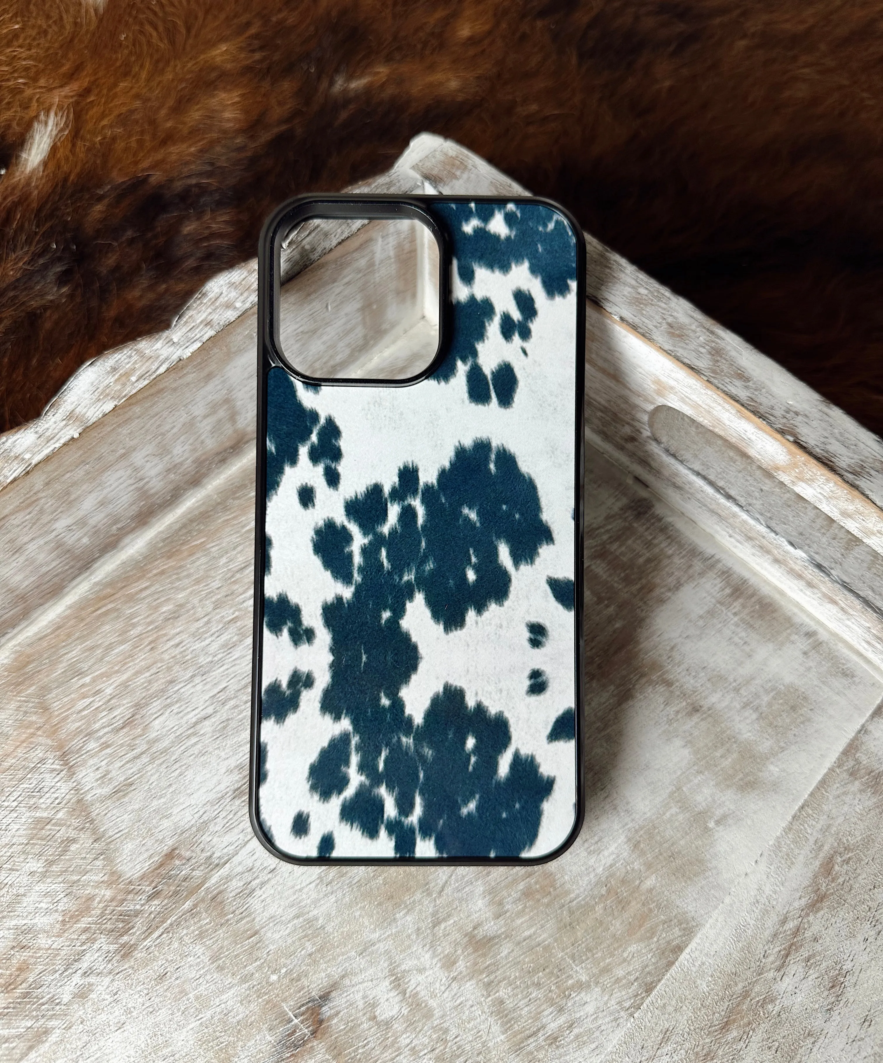 Black western country cowhide printed iPhone & Samsung phone case (NOT REAL COWHIDE)