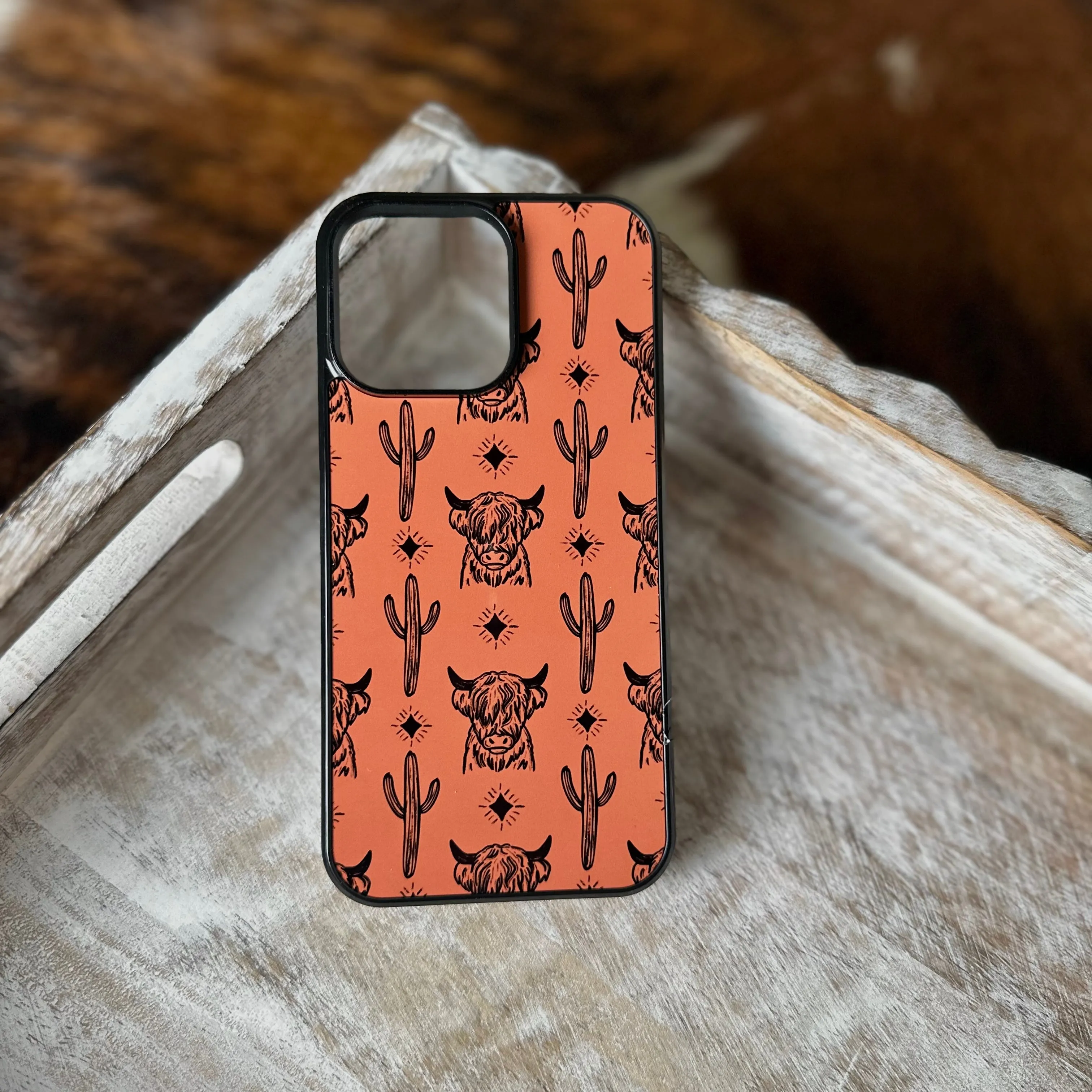 Burnt orange highland cow country and western phone case for iPhone and Samsung