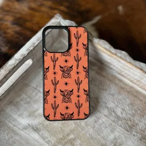 Burnt orange highland cow country and western phone case for iPhone and Samsung