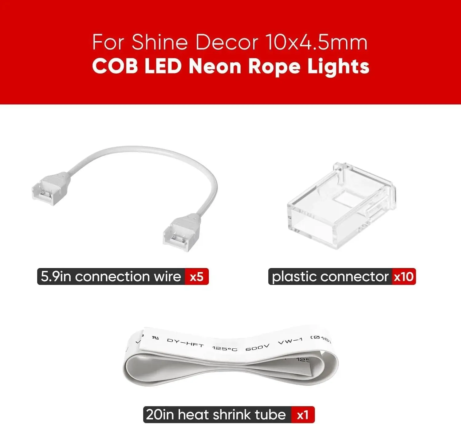 Connector Kit for 120V 10x4.5mm COB LED Neon Rope Light