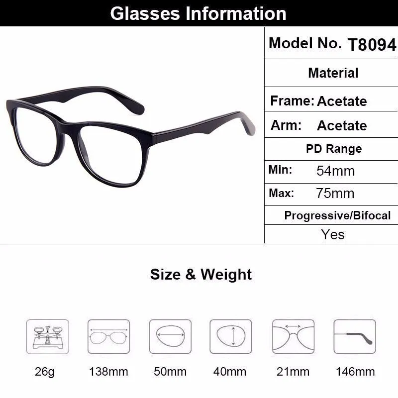 Gmei Unisex Eyeglasses Hypoallergenic Acetate Full Rim Frame T8094