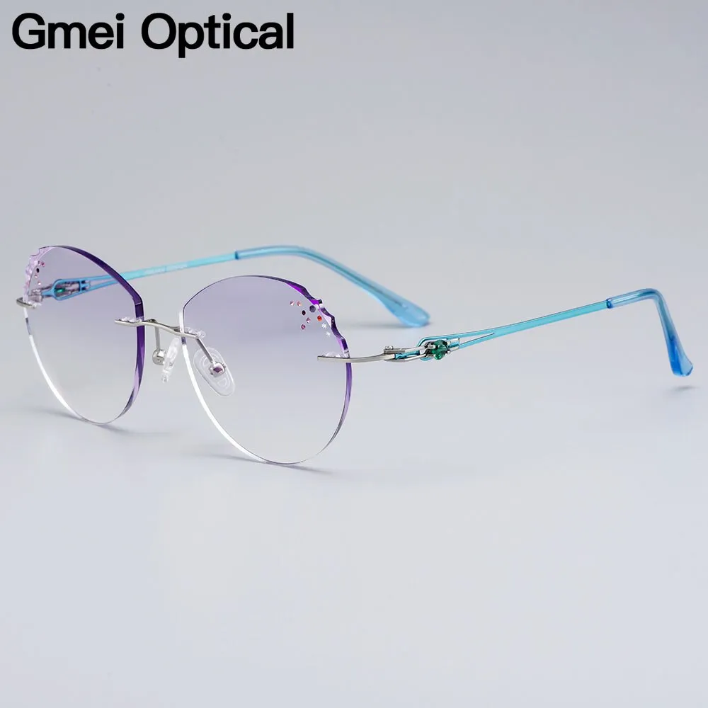 Gmei Women's Eyeglasses Alloy Rimless Diamond Trimming Cut Z2873 Gradient Purple