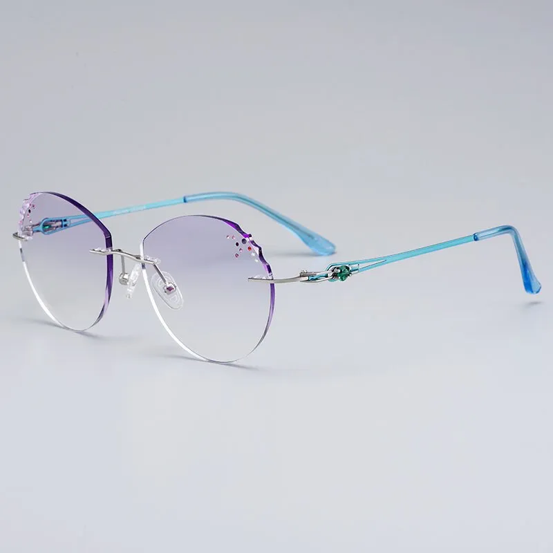 Gmei Women's Eyeglasses Alloy Rimless Diamond Trimming Cut Z2873 Gradient Purple