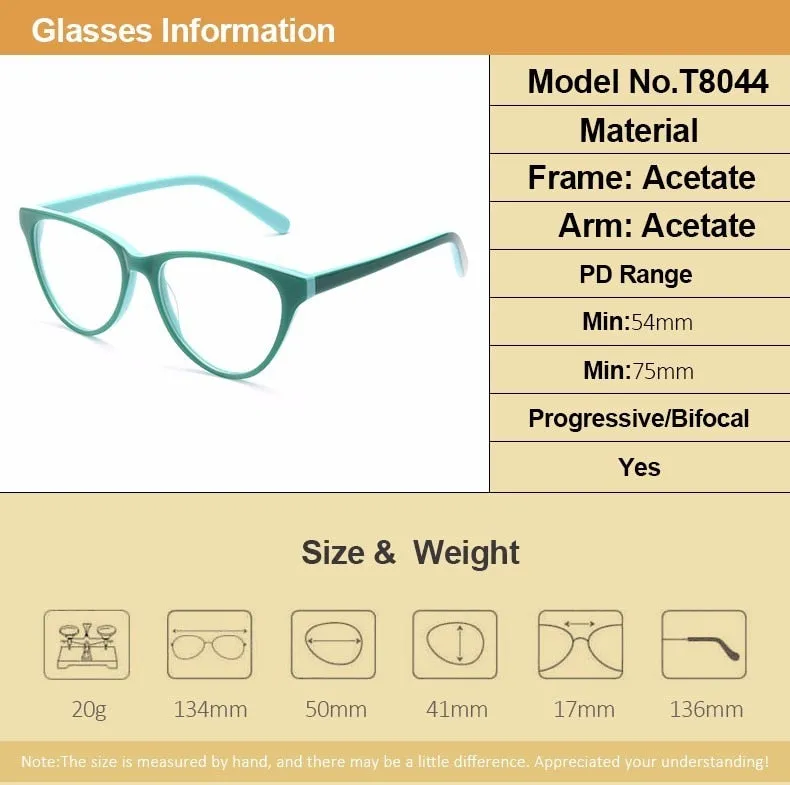 Gmei Women's Eyeglasses Cat-Eye Hypoallergenic Acetate T8044