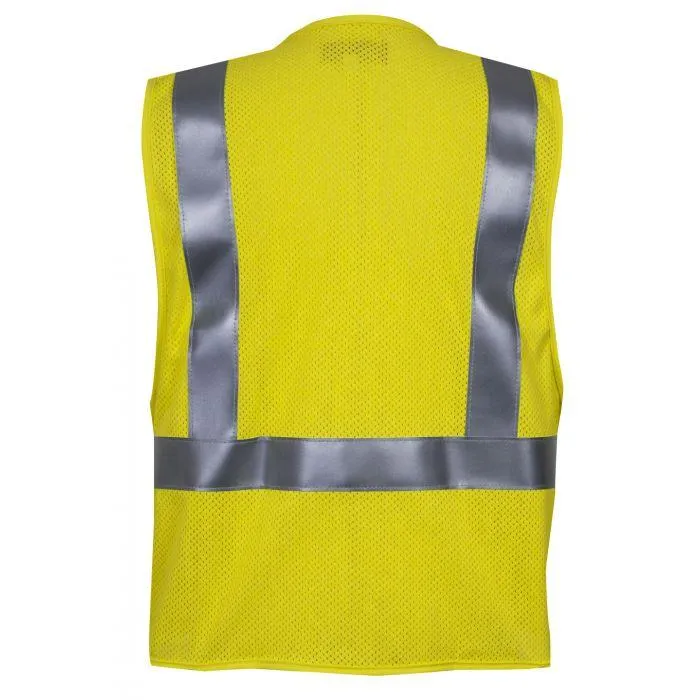 Hi Vis Safety Vest - FR & Arc Flash Resistant, Silver FR Solid Reflective Trim, 4 Pockets, Type R Class 2