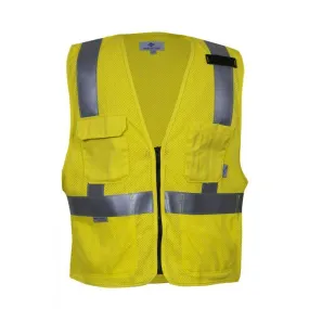 Hi Vis Safety Vest - FR & Arc Flash Resistant, Silver FR Solid Reflective Trim, 4 Pockets, Type R Class 2