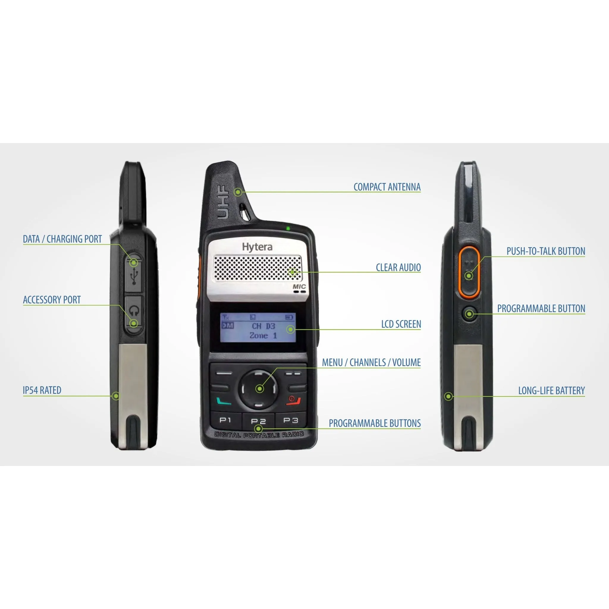 Hytera PD362i UHF Digital (DMR) Two Way Radio | Compact & Sleek Design | Preowned