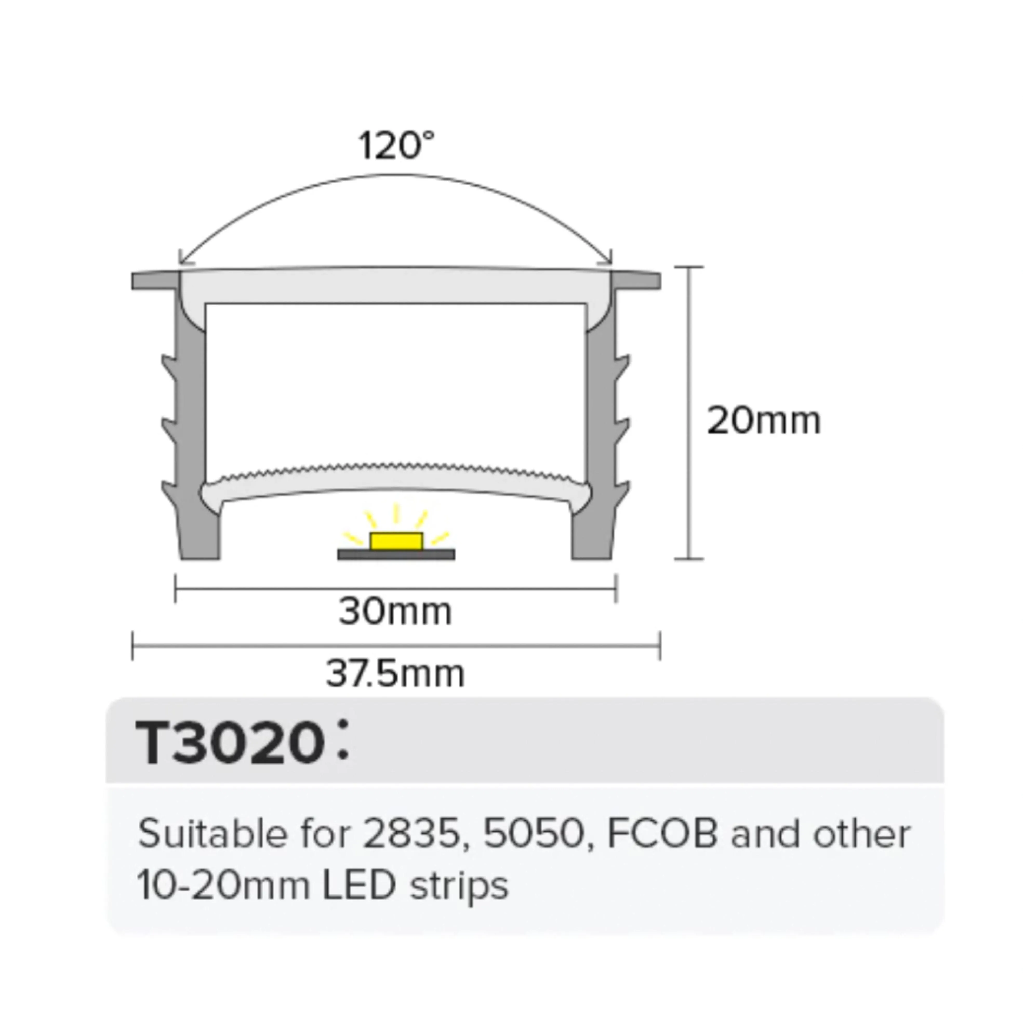 LED Neon Flex & LED Strip Silicone Cover Body Flexible Bendable 30x20mm