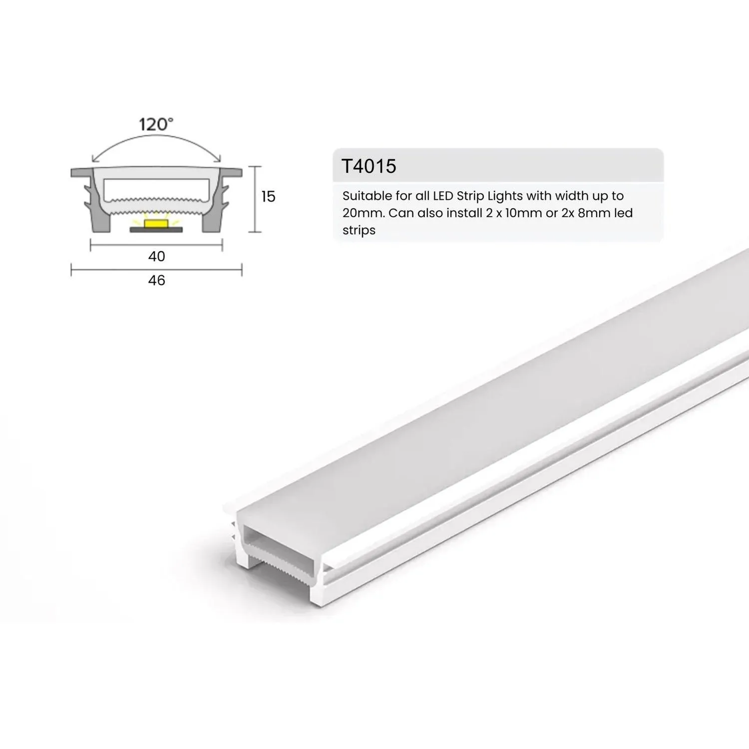 LED Strip Silicone Neon Flex Profile Cover Body Flexible Bendable 40x15mm