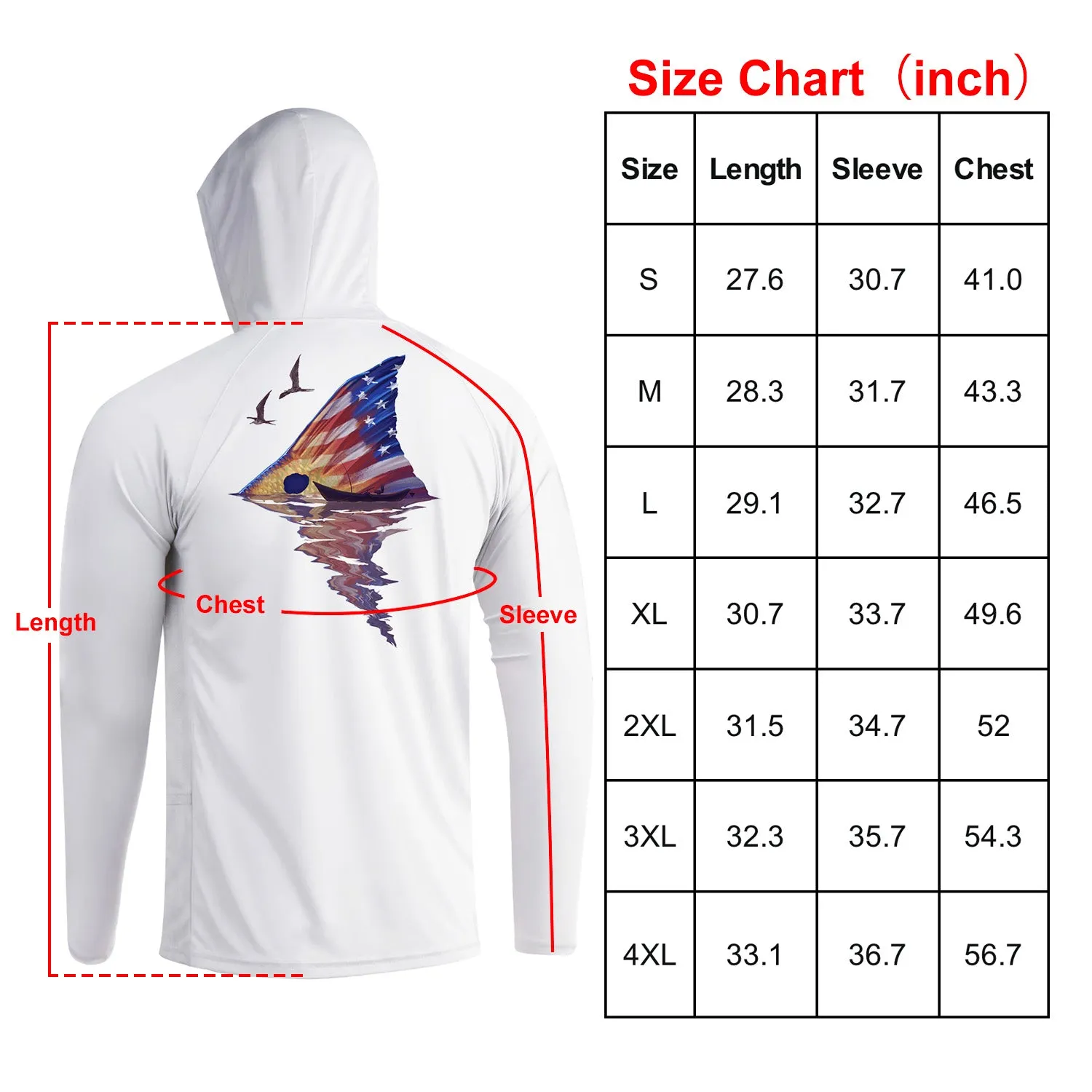 Long Sleeve Hoody Shirts UPF 50  (Redfish Tail)