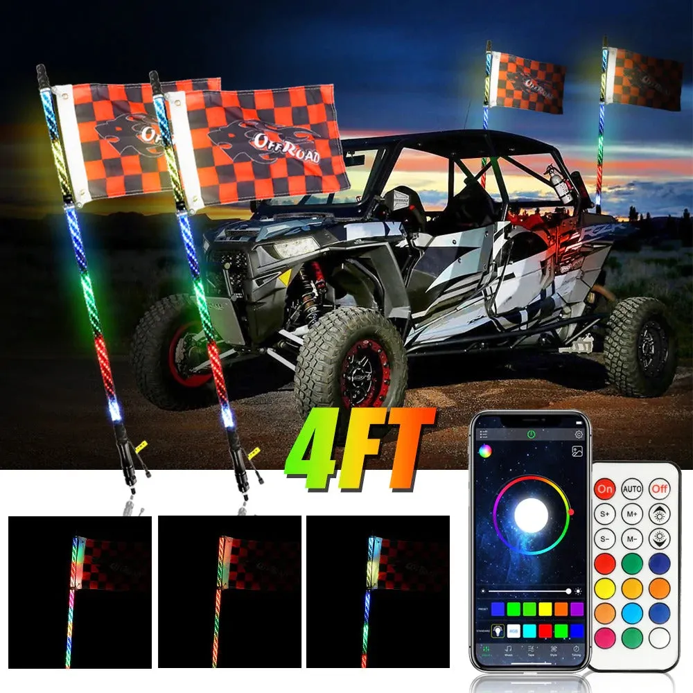 RGB Turn Signal & Brake Light with Bluetooth App/Remote Control Flag LED Whip Light