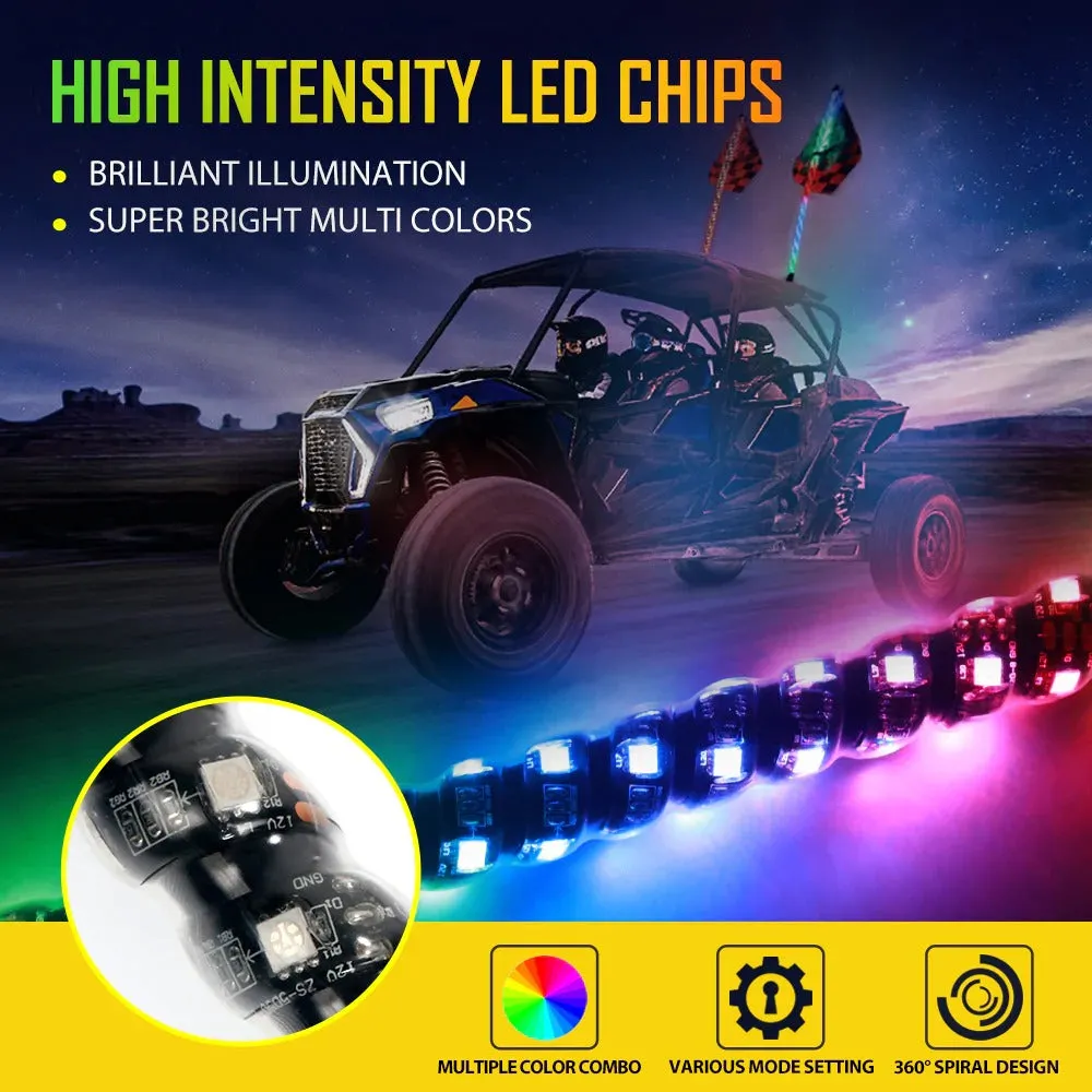 RGB Turn Signal & Brake Light with Bluetooth App/Remote Control Flag LED Whip Light