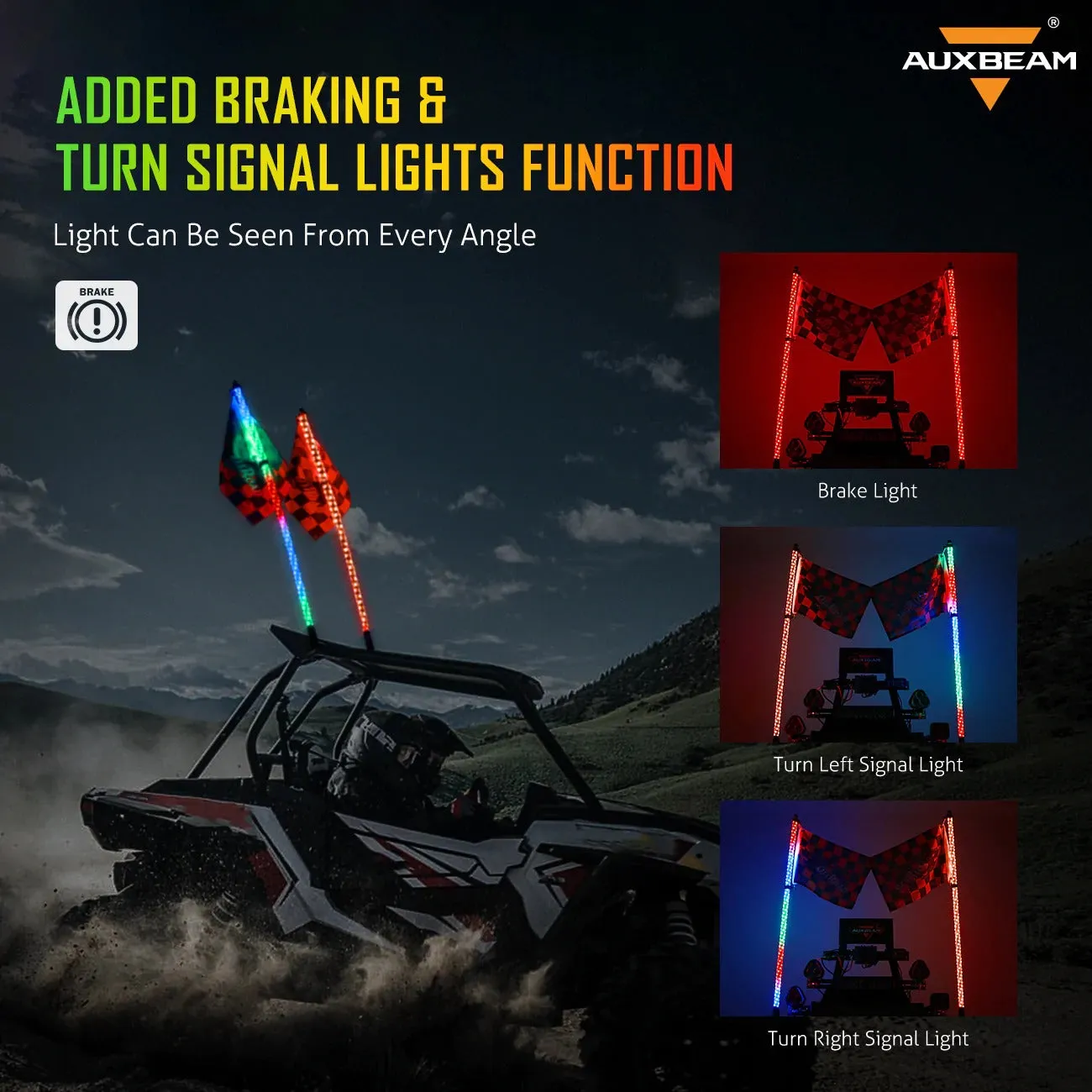 RGB Turn Signal & Brake Light with Bluetooth App/Remote Control Flag LED Whip Light