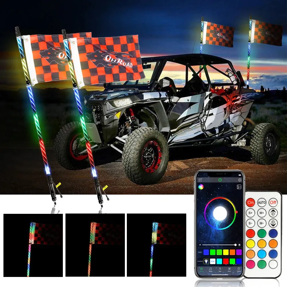 RGB Turn Signal & Brake Light with Bluetooth App/Remote Control Flag LED Whip Light