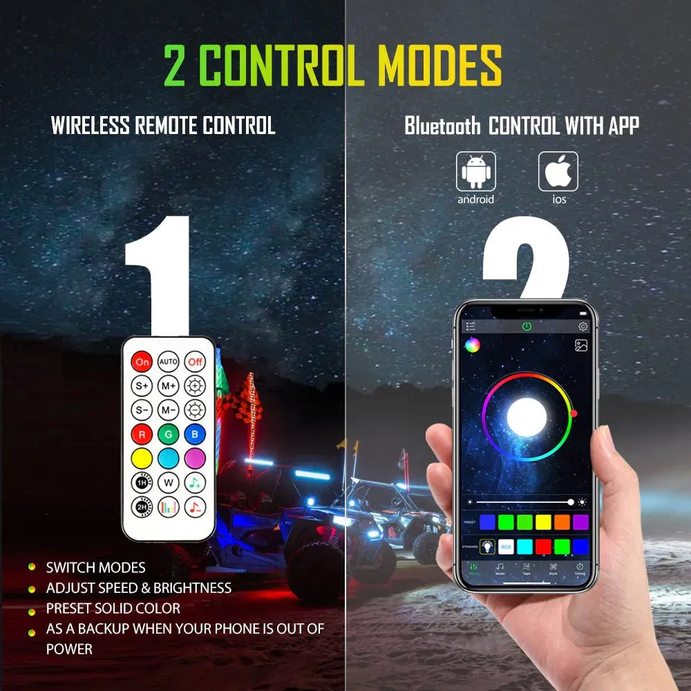 RGB Turn Signal & Brake Light with Bluetooth App/Remote Control Flag LED Whip Light