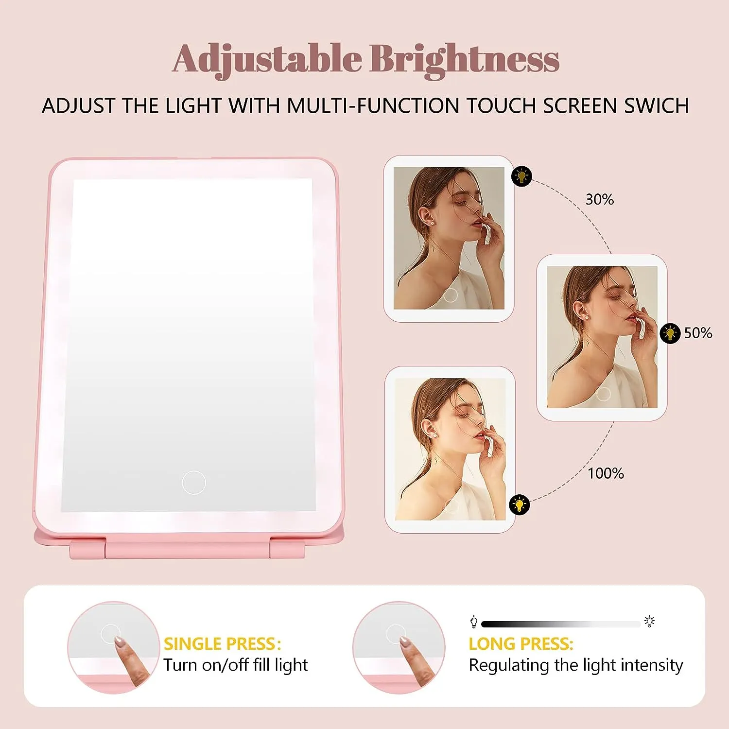 Travel Mirror Rechargeable Makeup Mirrors-Pink